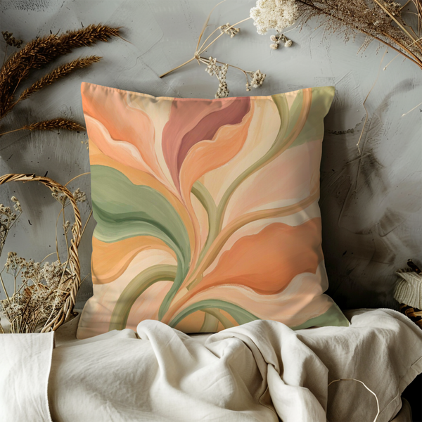 Abstract Floral Pillow Cover – Elegant Swirl Art | Warm Nature Decor