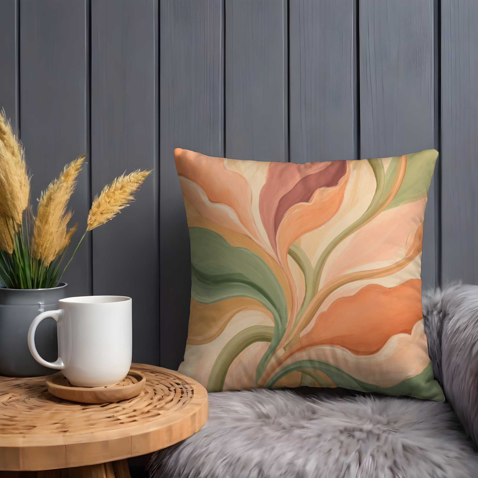 Abstract Floral Pillow Cover | Elegant Swirl Art | Warm Nature Decor
