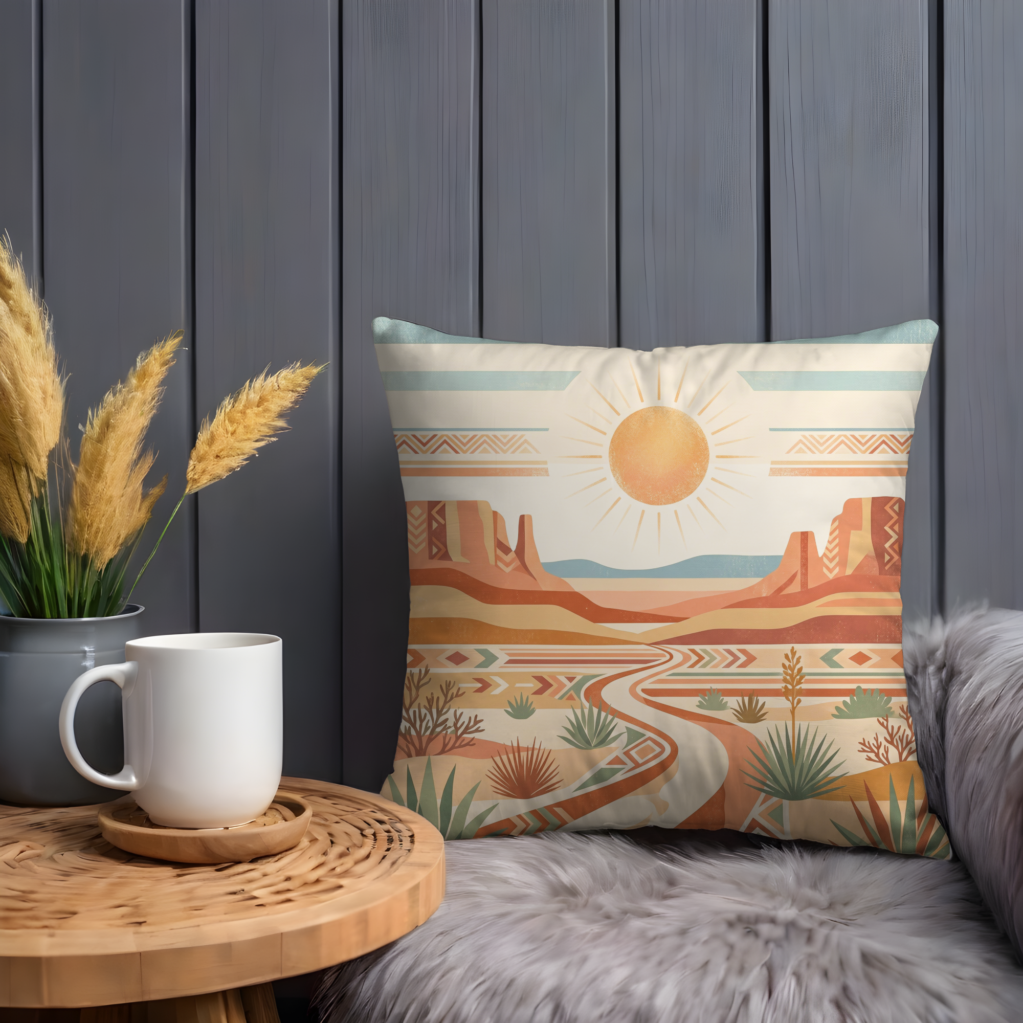 Southwestern Desert Pillow Cover | Sunset Canyon Art | Warm Nature Decor