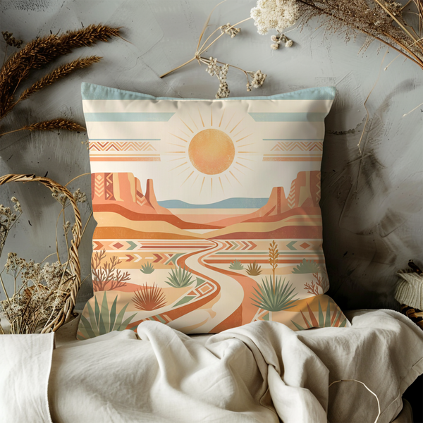 Southwestern Desert Pillow Cover – Sunset Canyon Art | Warm Nature Decor