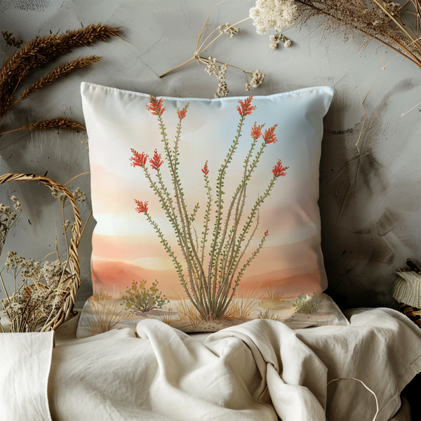 Desert Ocotillo Pillow Cover – Sunset Botanical Art | Neutral Boho Decor