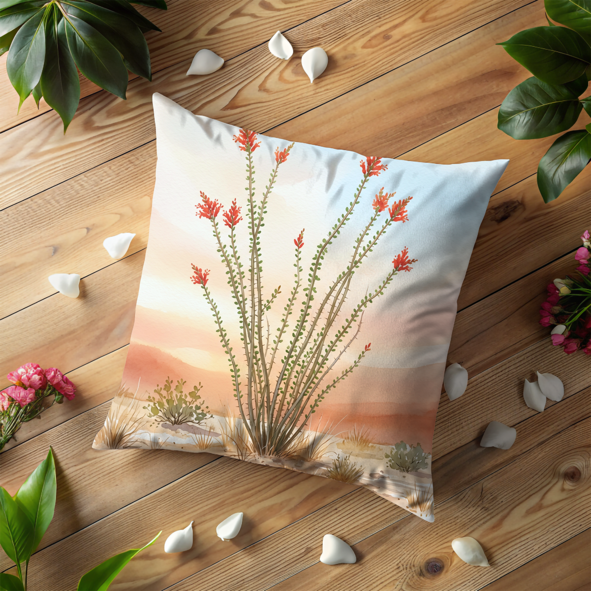 Desert Ocotillo Pillow Cover | Sunset Botanical Art | Neutral Boho Decor