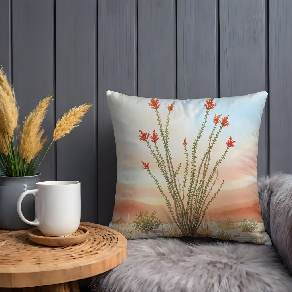 Desert Ocotillo Pillow Cover | Sunset Botanical Art | Neutral Boho Decor
