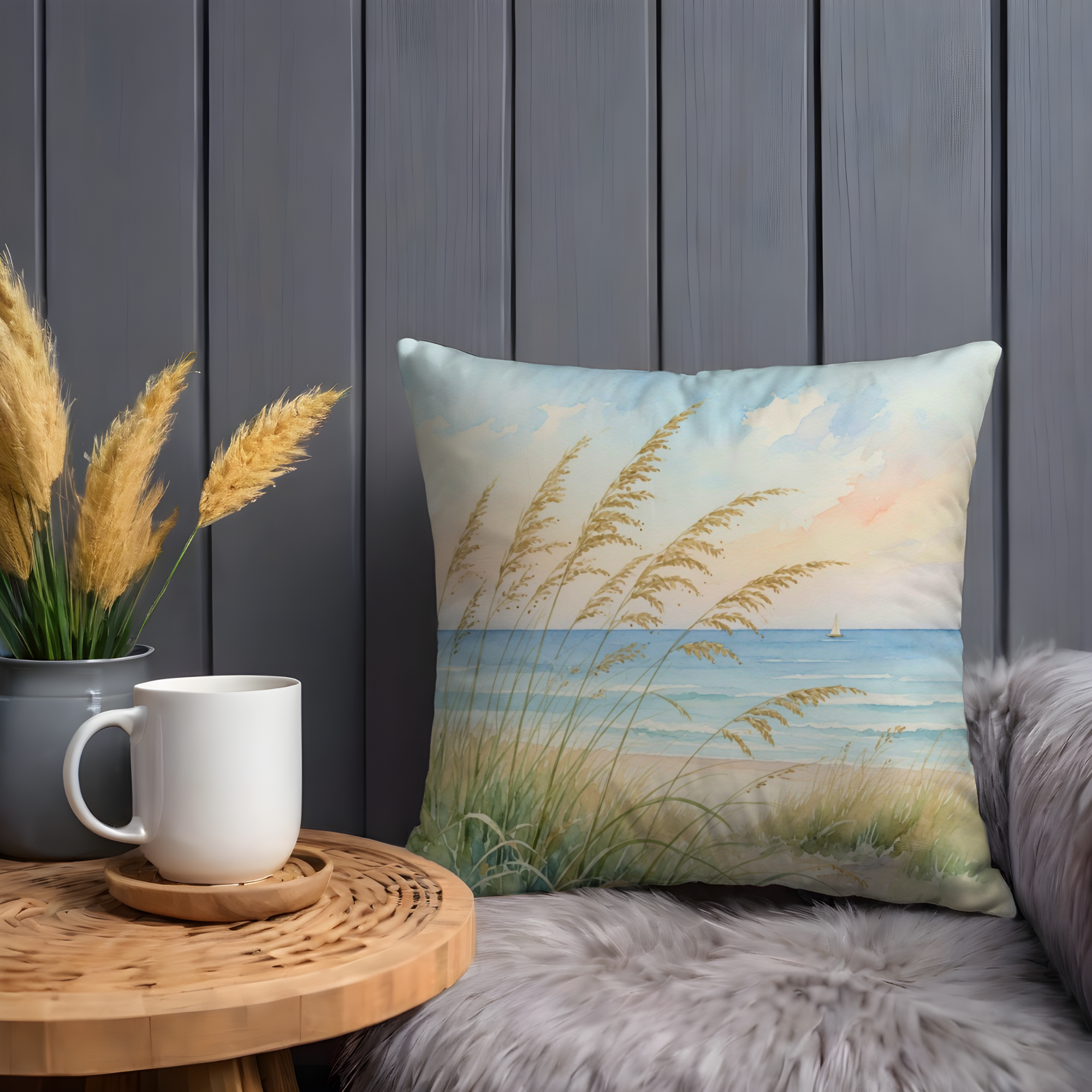 Beach Grass Ocean Pillow Cover | Serene Coastal Art | Calm Nature Decor