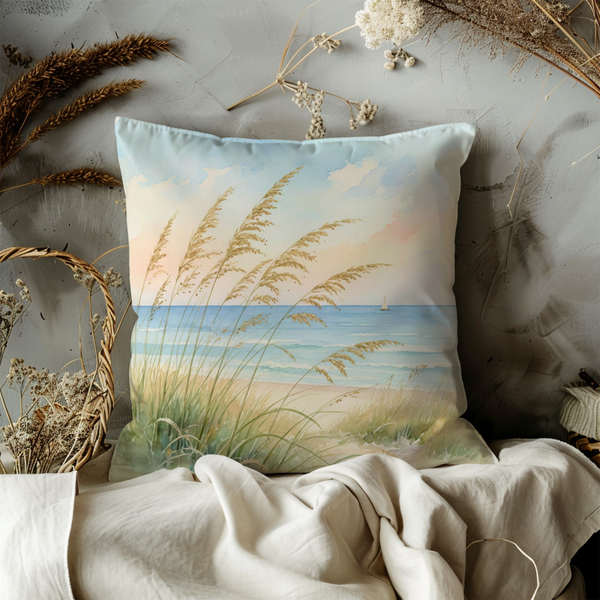 Beach Grass Ocean Pillow Cover – Serene Coastal Art | Calm Nature Decor