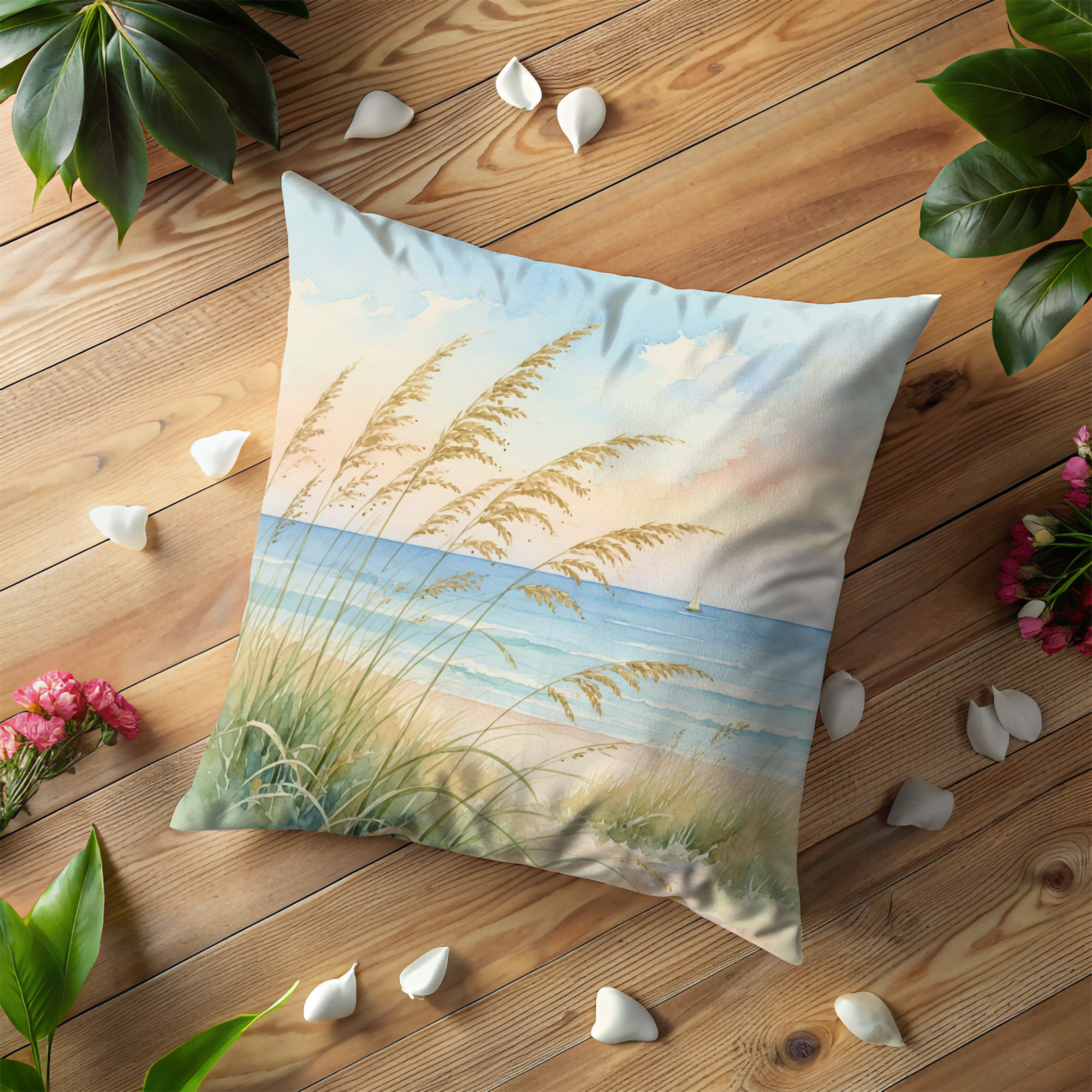 Beach Grass Ocean Pillow Cover | Serene Coastal Art | Calm Nature Decor