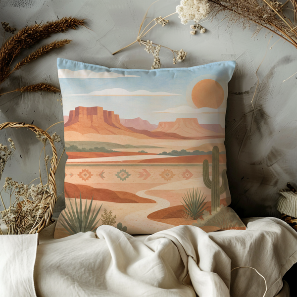 Southwestern Desert Pillow Cover – Sunset Canyon Art | Warm Nature Decor