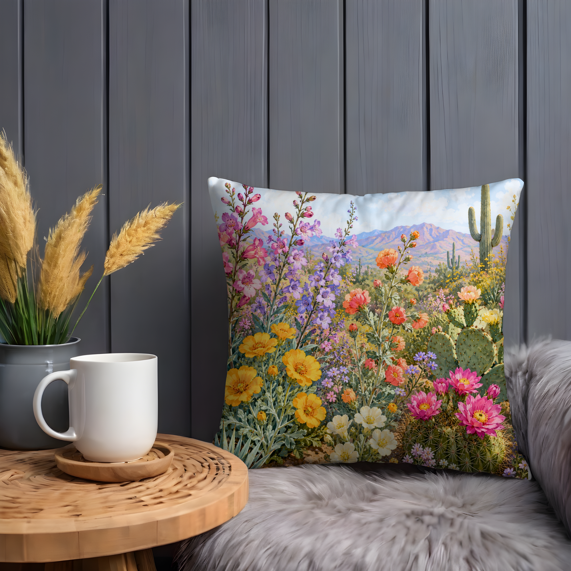 Desert Wildflower Pillow Cover | Vibrant Southwest Art | Warm Nature Decor