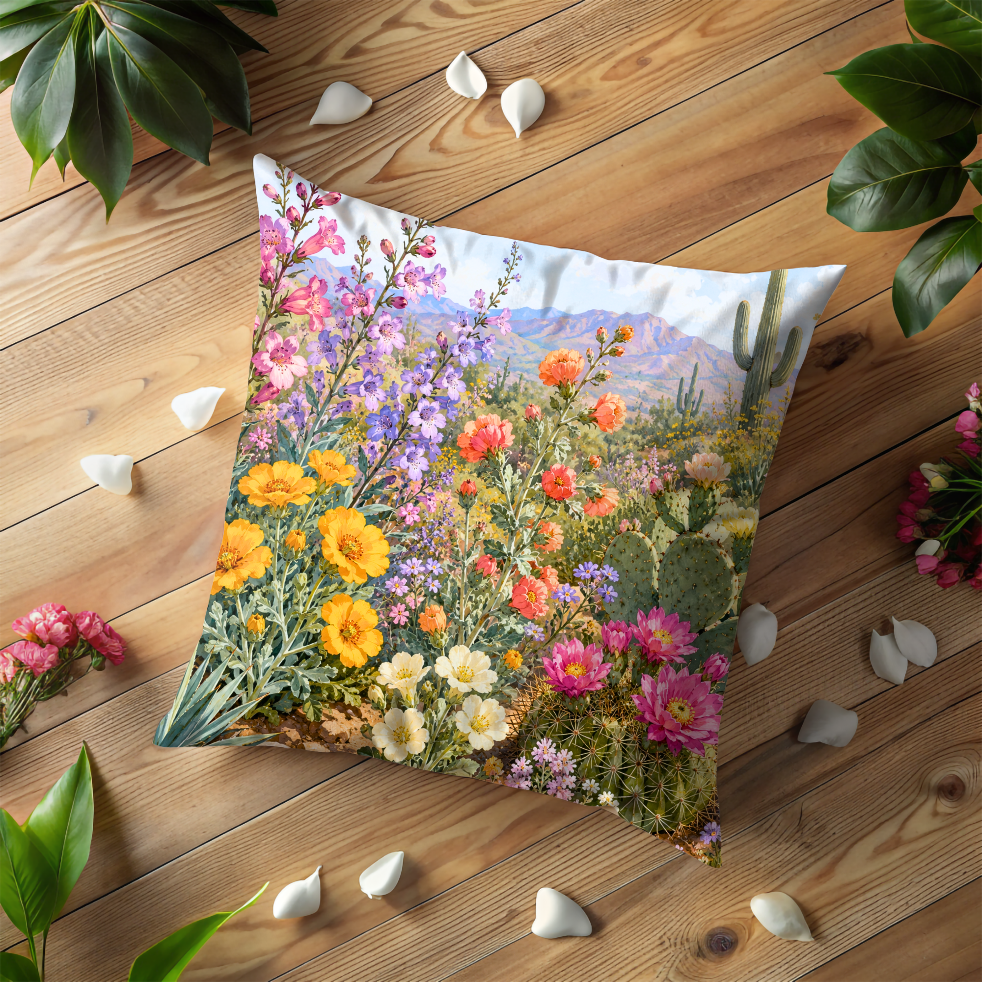 Desert Wildflower Pillow Cover | Vibrant Southwest Art | Warm Nature Decor