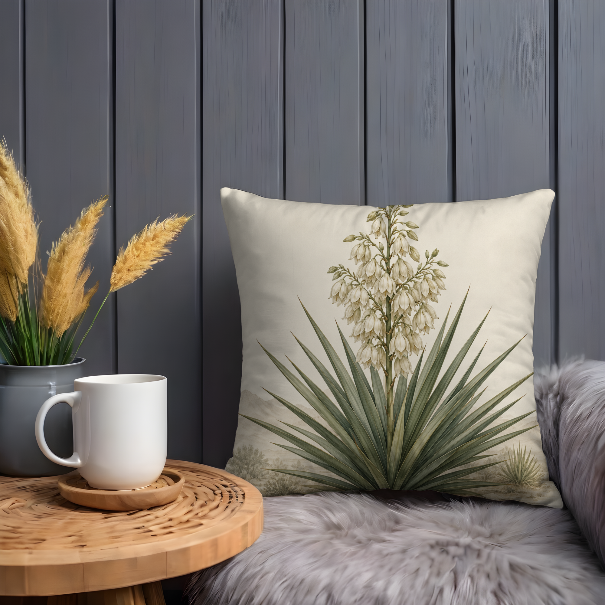 Yucca Plant Pillow Cover | Desert Botanical Art | Neutral Boho Decor