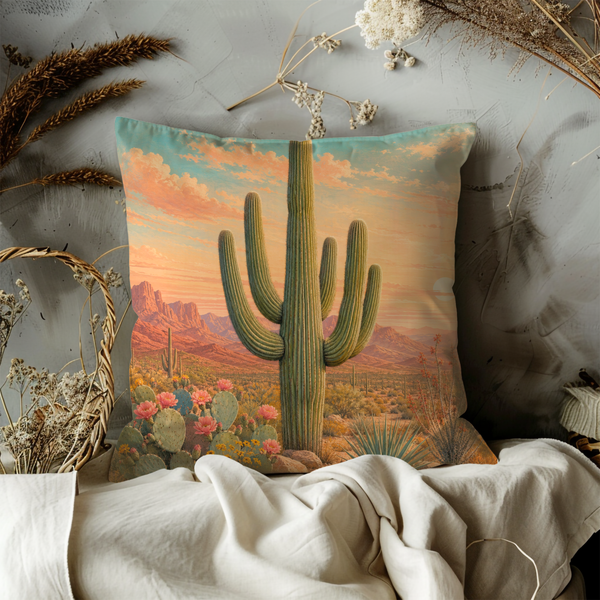 Saguaro Cactus Pillow Cover – Desert Sunset Art | Southwestern Decor