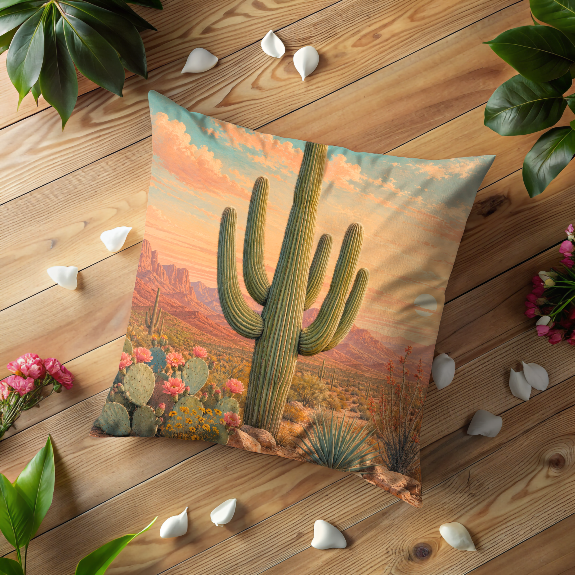 Saguaro Cactus Pillow Cover | Desert Sunset Art | Southwestern Decor
