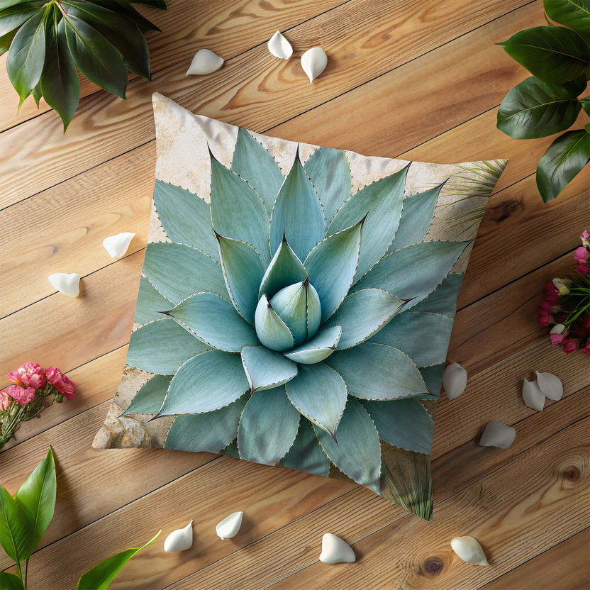 Blue Agave Pillow Cover – Desert Succulent Art | Neutral Boho Decor