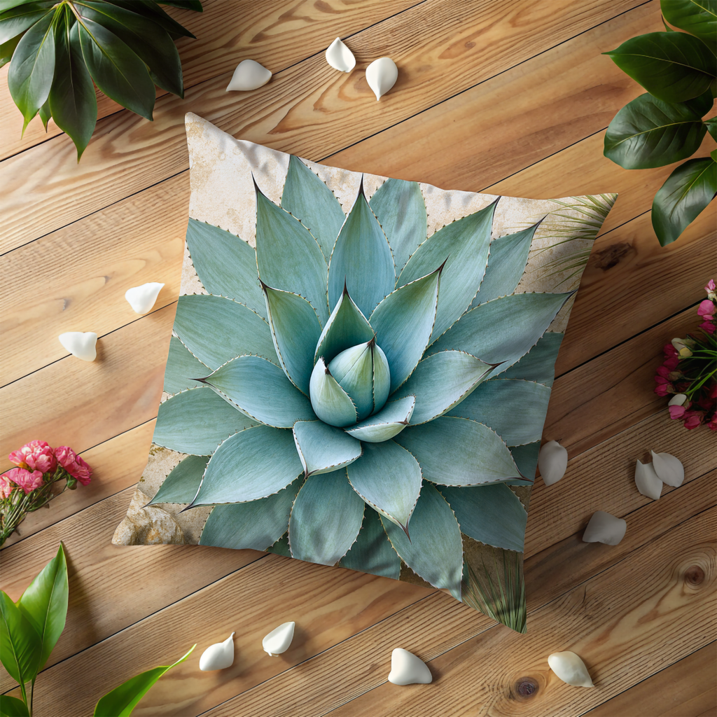 Blue Agave Pillow Cover | Desert Succulent Art | Neutral Boho Decor