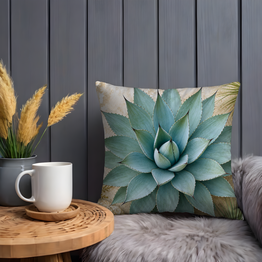Blue Agave Pillow Cover | Desert Succulent Art | Neutral Boho Decor