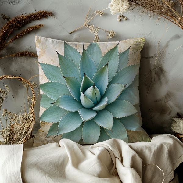 Blue Agave Pillow Cover – Desert Succulent Art | Neutral Boho Decor