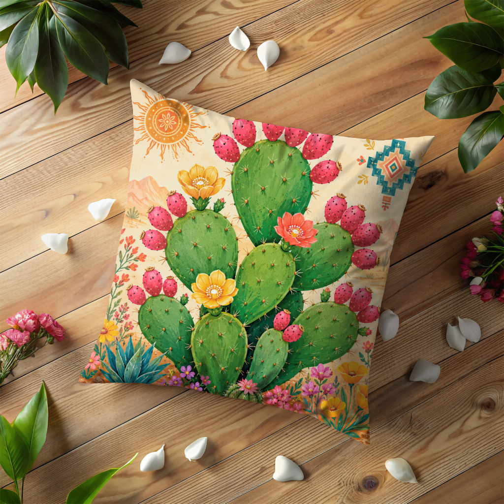 Prickly Pear Cactus Pillow Cover | Vibrant Desert Art | Southwestern Decor