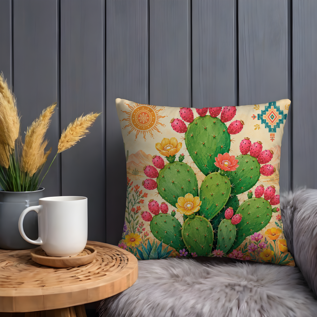 Prickly Pear Cactus Pillow Cover | Vibrant Desert Art | Southwestern Decor
