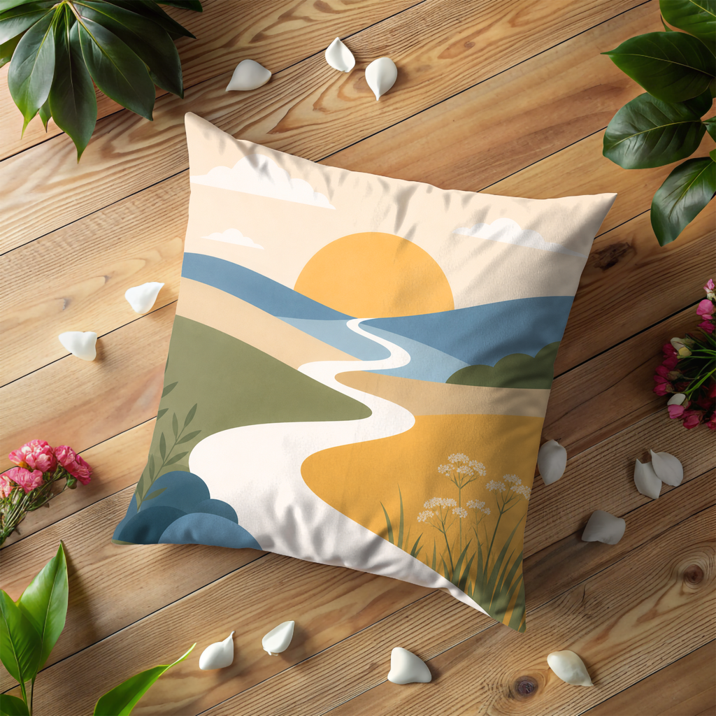 Minimalist Landscape Pillow Cover | Serene Sunset Art | Calm Nature Decor