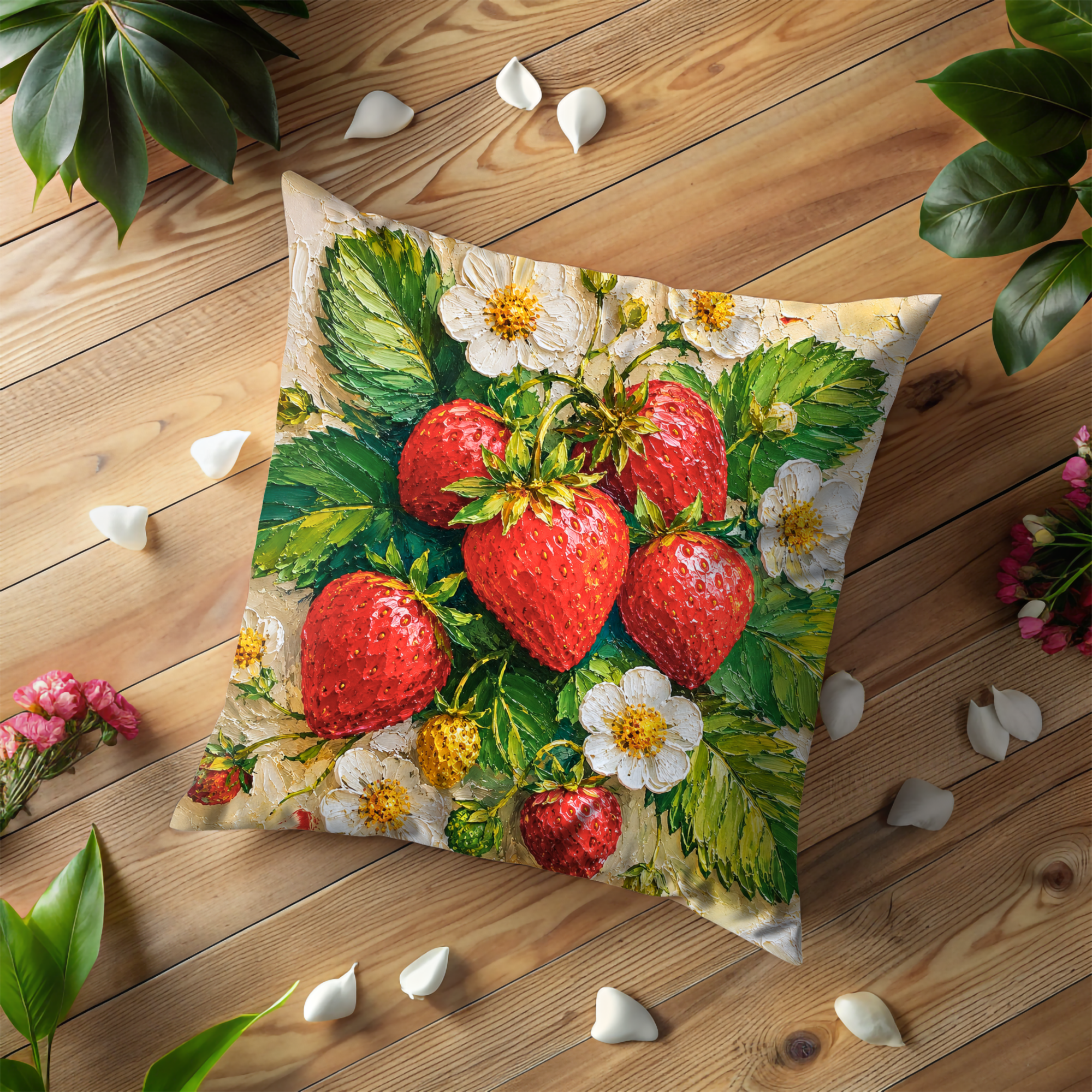 Fresh Strawberries Pillow Cover – Garden Berry Art | Cottagecore Decor