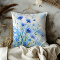 Blue Cornflower Pillow Cover | Delicate Wildflower Art | Soft Nature Decor