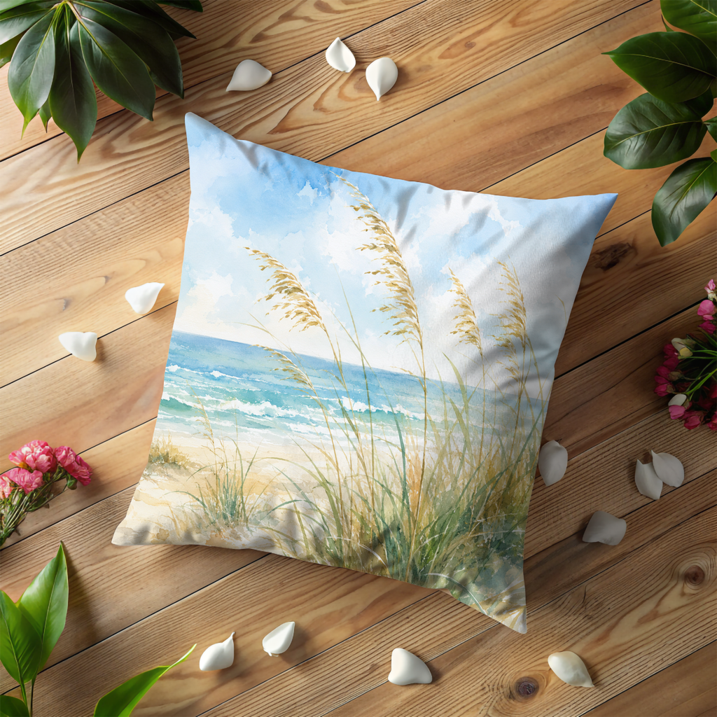 Beach Grass Ocean Pillow Cover | Serene Coastal Art | Neutral Boho Decor