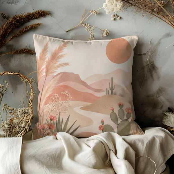 Desert Pampas Pillow Cover – Soft Sunset Landscape | Warm Nature Decor