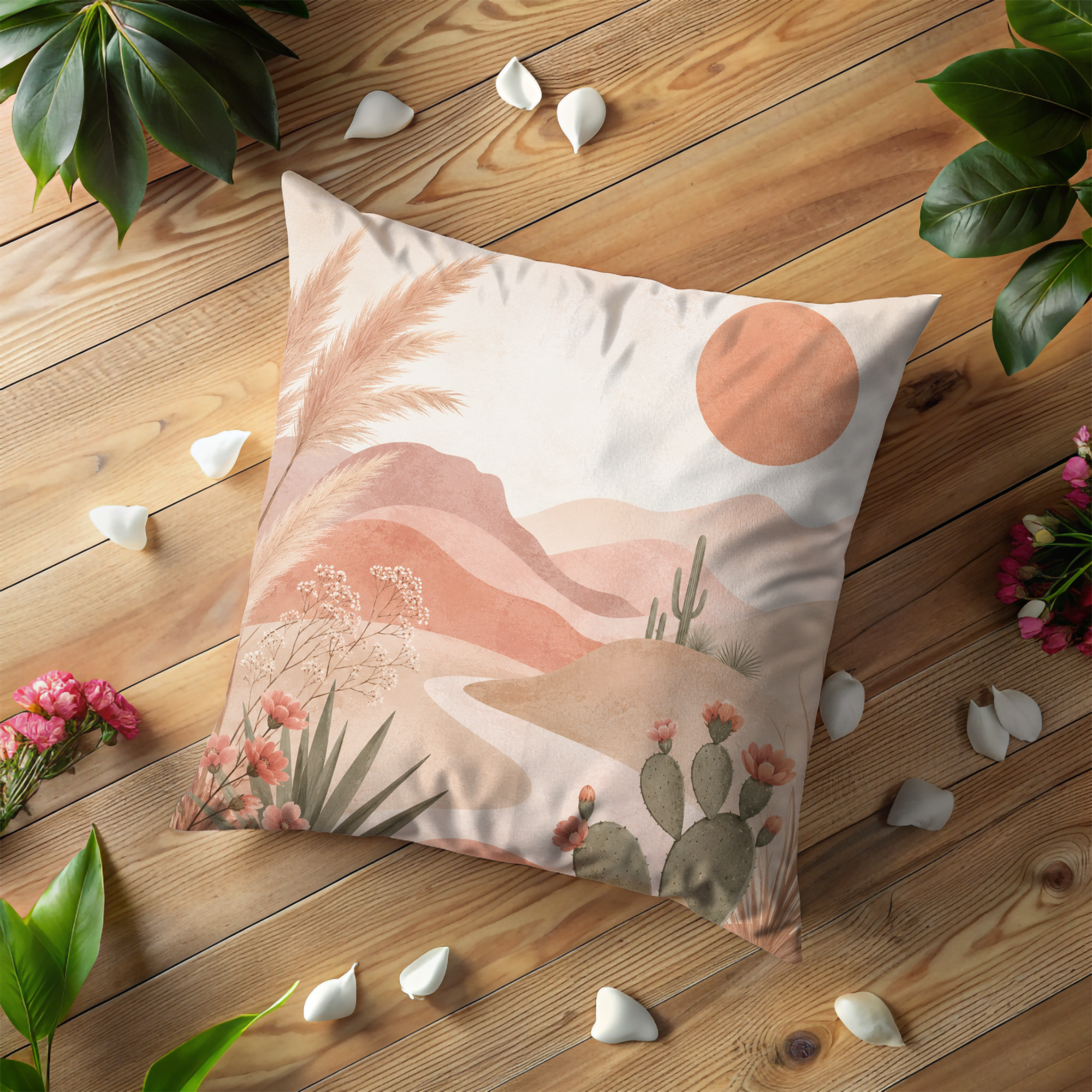 Desert Pampas Pillow Cover | Soft Sunset Landscape | Warm Nature Decor