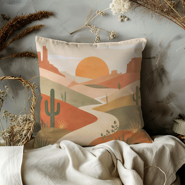 Minimalist Desert Pillow Cover – Southwestern Sunset Art | Warm Nature Decor