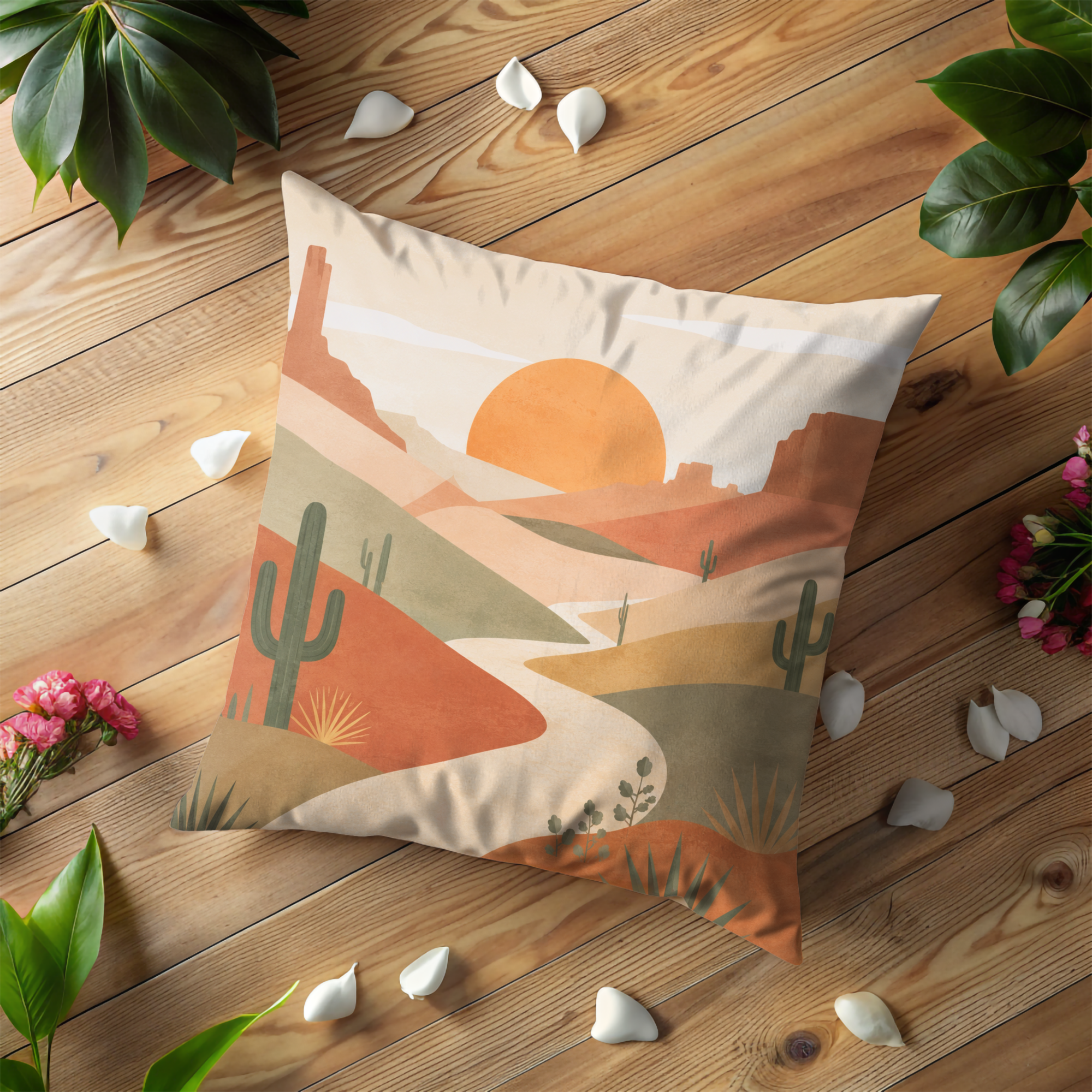 Minimalist Desert Pillow Cover | Southwestern Sunset Art | Warm Nature Decor