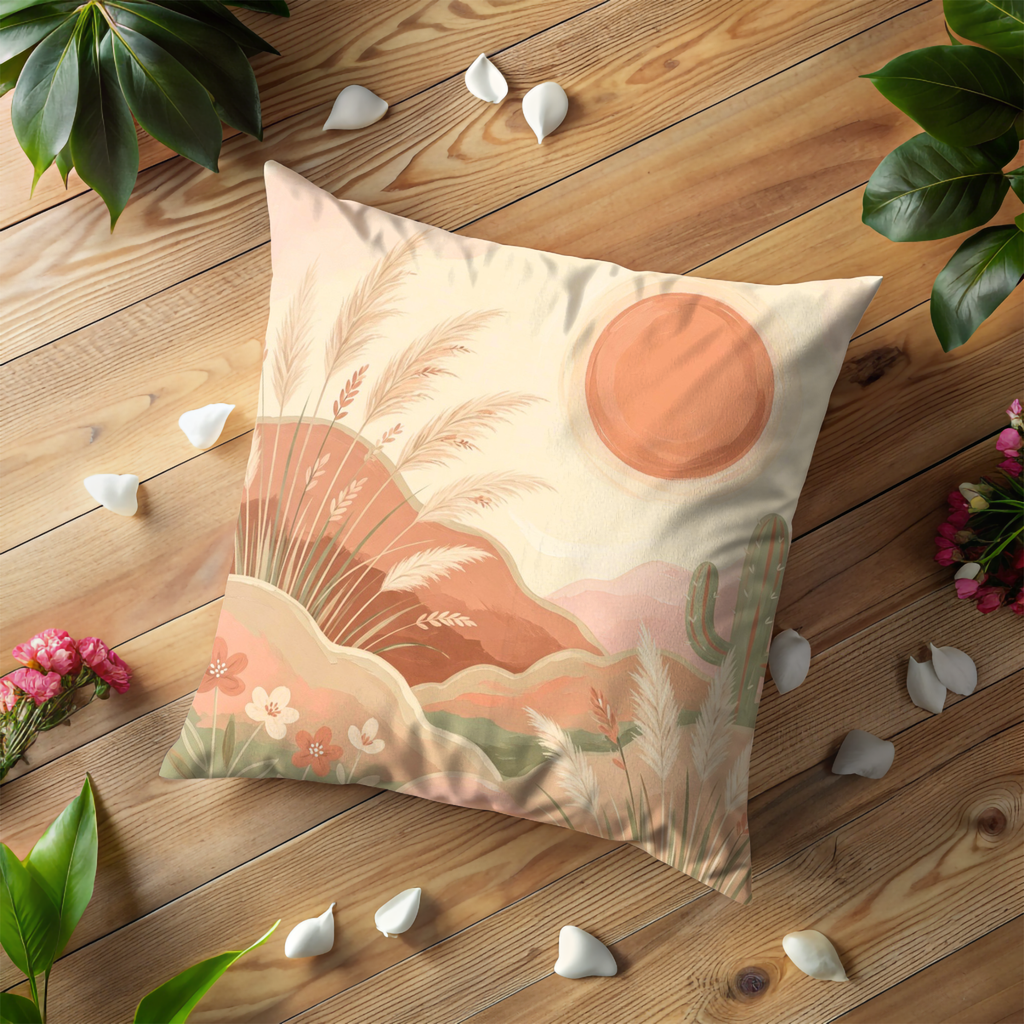 Desert Pampas Grass Pillow Cover | Serene Landscape Art | Neutral Boho Decor