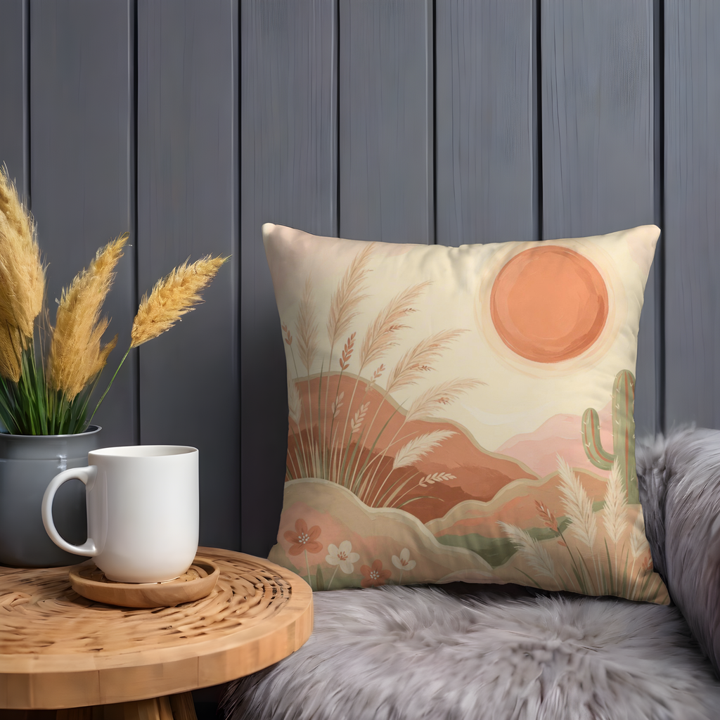 Desert Pampas Grass Pillow Cover | Serene Landscape Art | Neutral Boho Decor