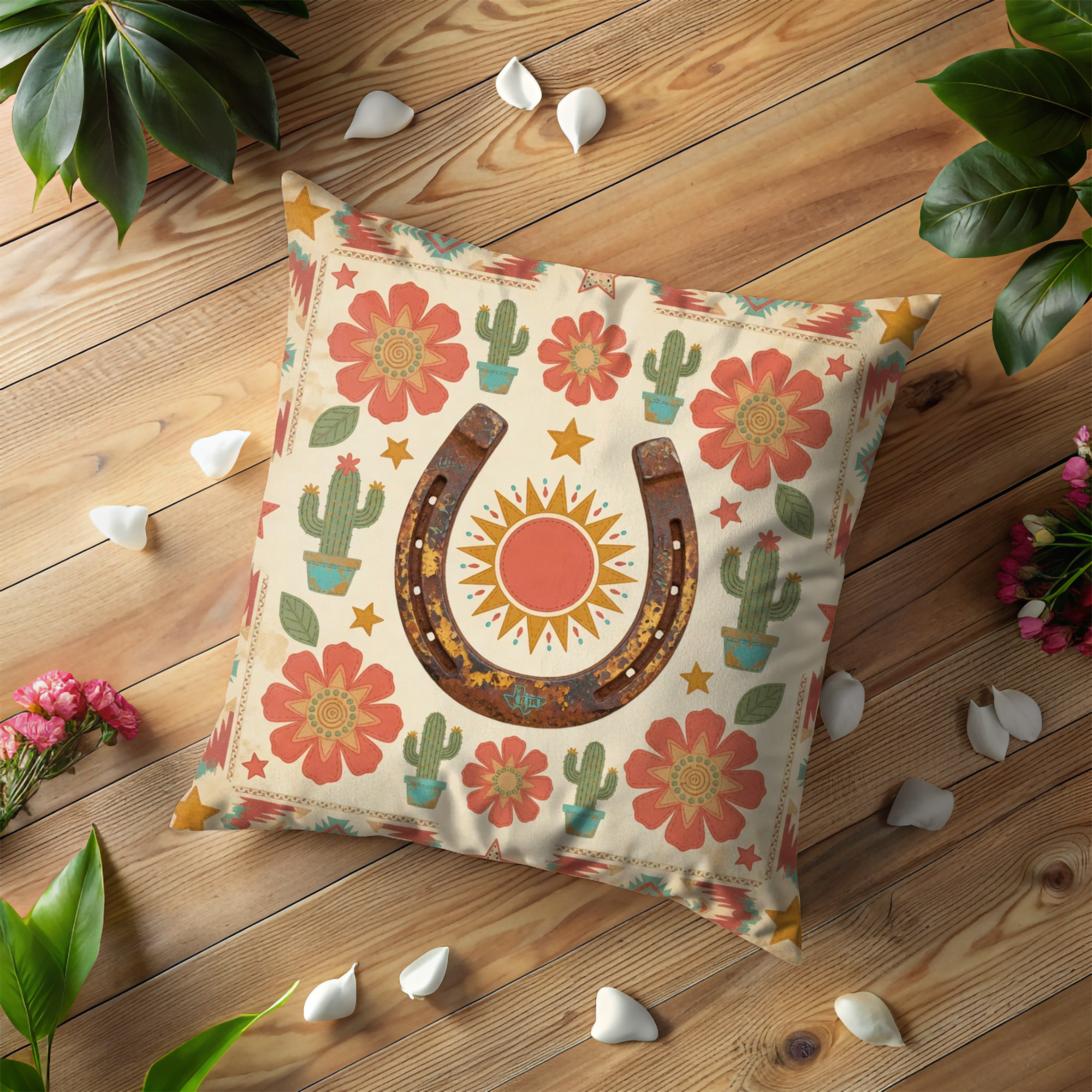 Western Horseshoe Pillow Cover | Rustic Cowboy Art | Southwestern Decor