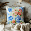 Porcelain Vase Floral Pillow Cover | Chinoiserie Art | Elegant Decor