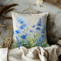 Blue Wildflower Pillow Cover | Delicate Watercolor Art | Soft Nature Decor