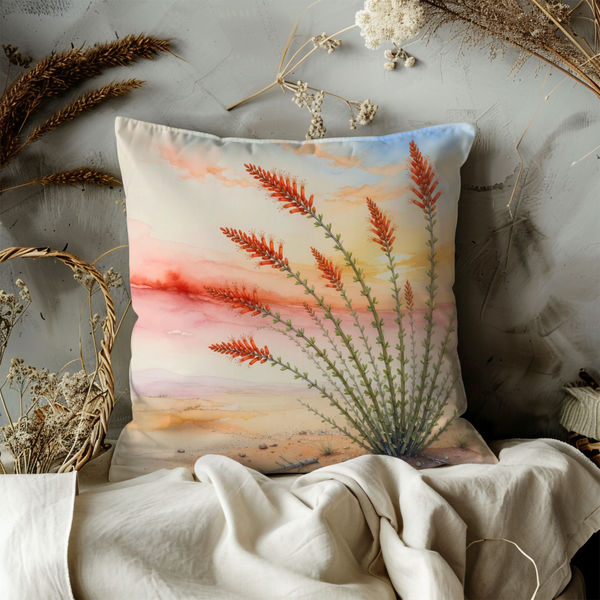 Ocotillo Sunset Pillow Cover – Desert Botanical Art | Neutral Boho Decor