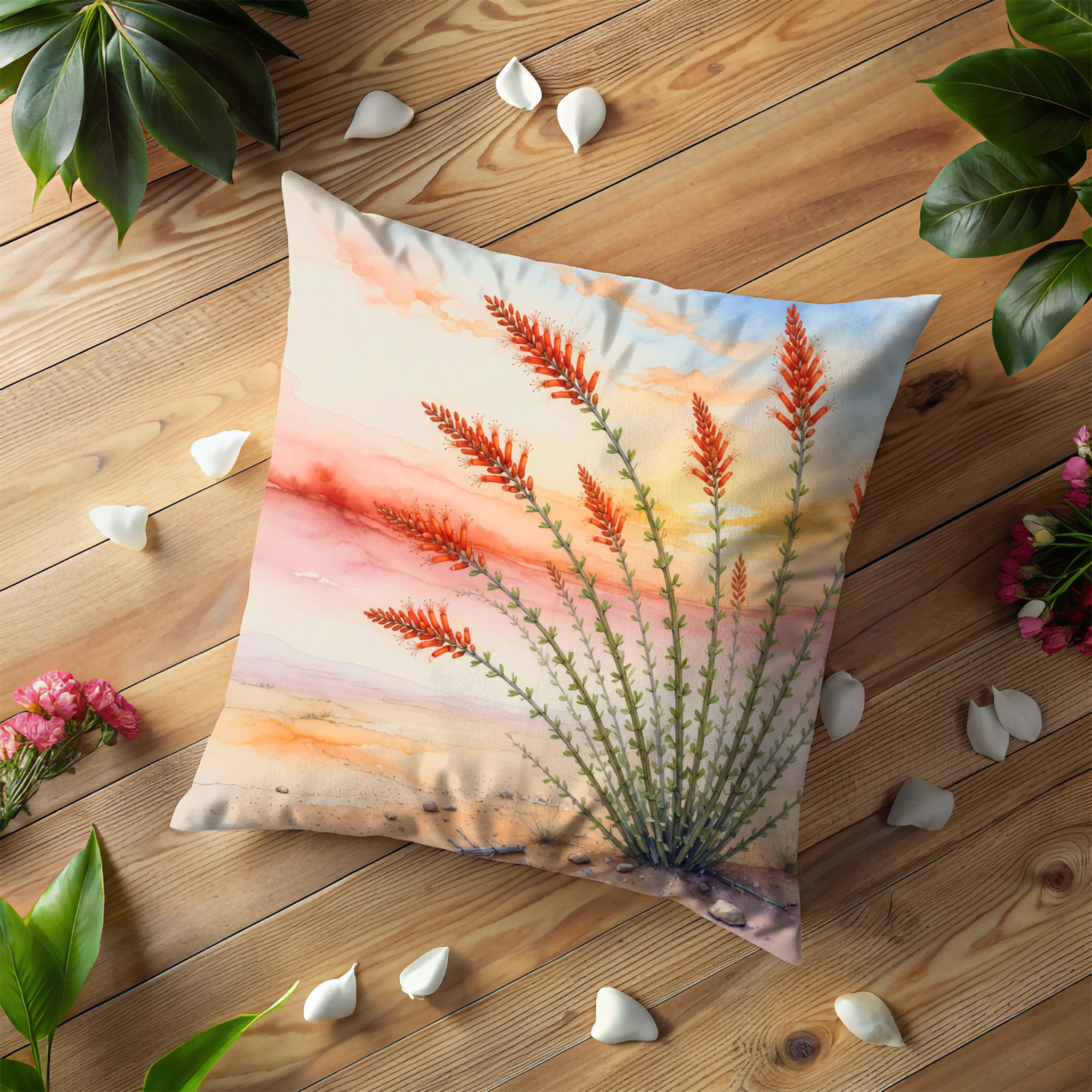 Ocotillo Sunset Pillow Cover | Desert Botanical Art | Neutral Boho Decor
