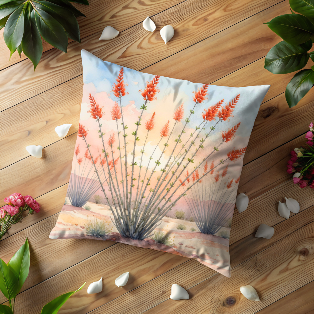 Desert Ocotillo Pillow Cover | Vibrant Sunset Art | Warm Nature Decor