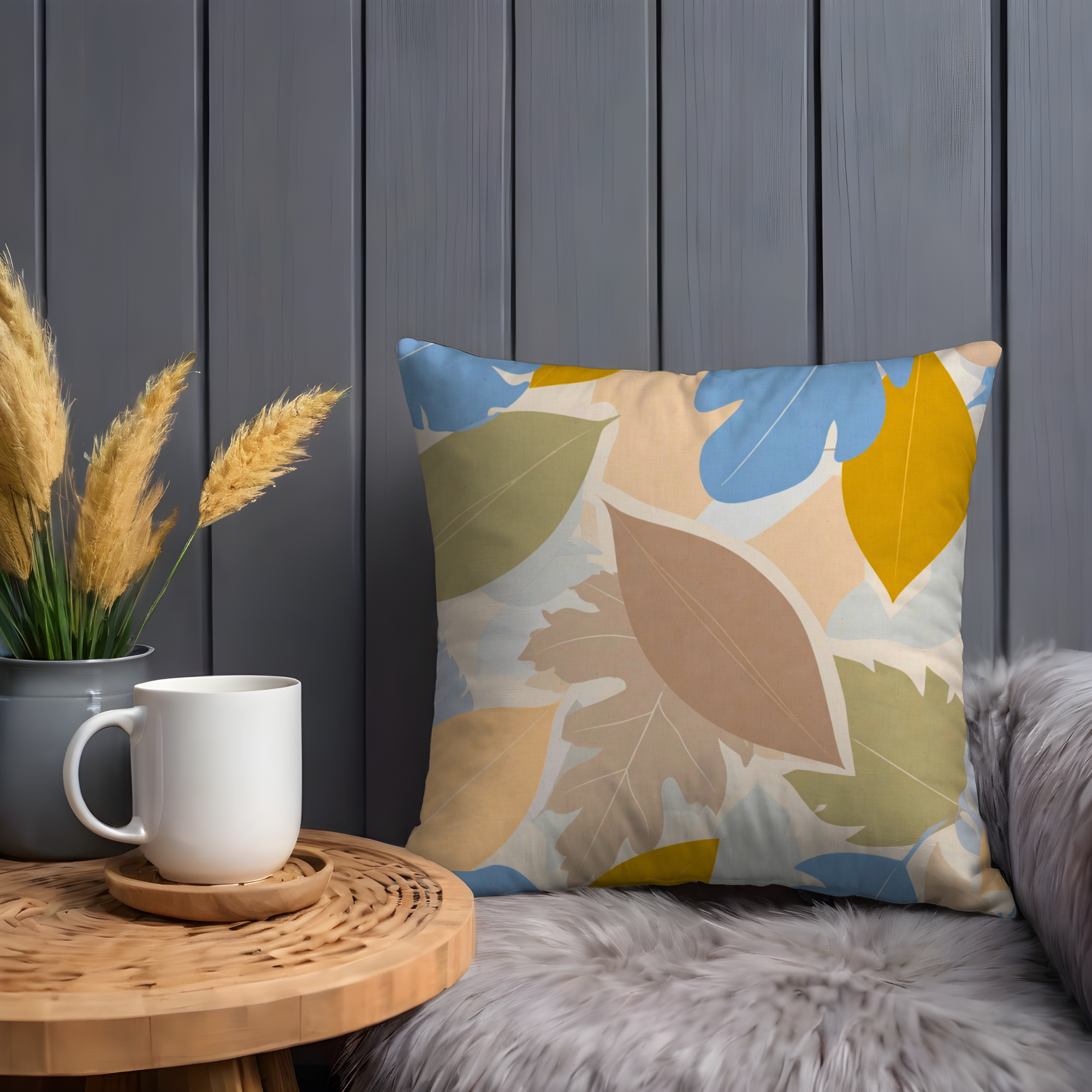 Colorful Leaf Pillow Cover | Modern Botanical Art | Neutral Boho Decor