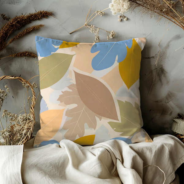 Colorful Leaf Pillow Cover – Modern Botanical Art | Neutral Boho Decor