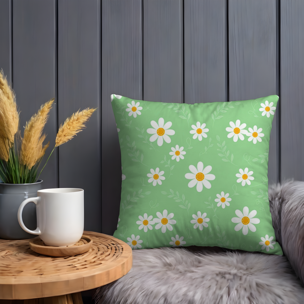 Green Daisy Pillow Cover | Cheerful Floral Art | Fresh Nature Decor