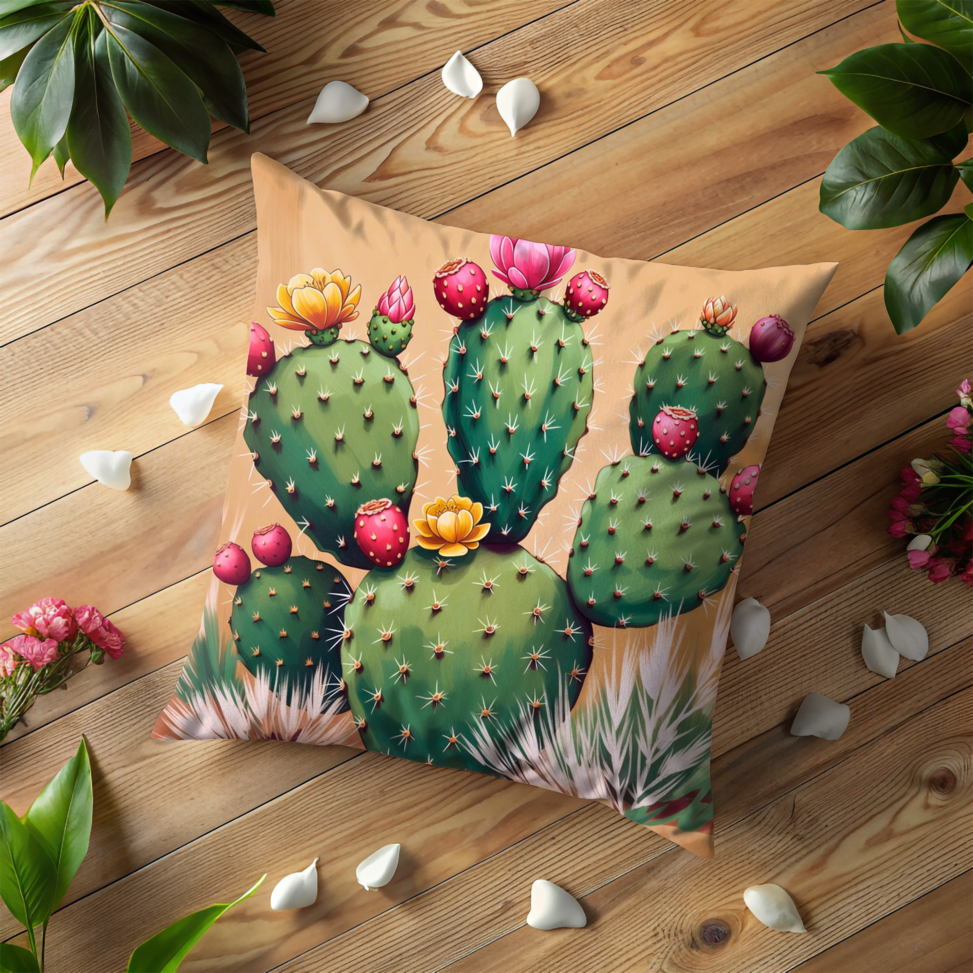 Blooming Cactus Pillow Cover | Desert Floral Art | Southwestern Boho Decor