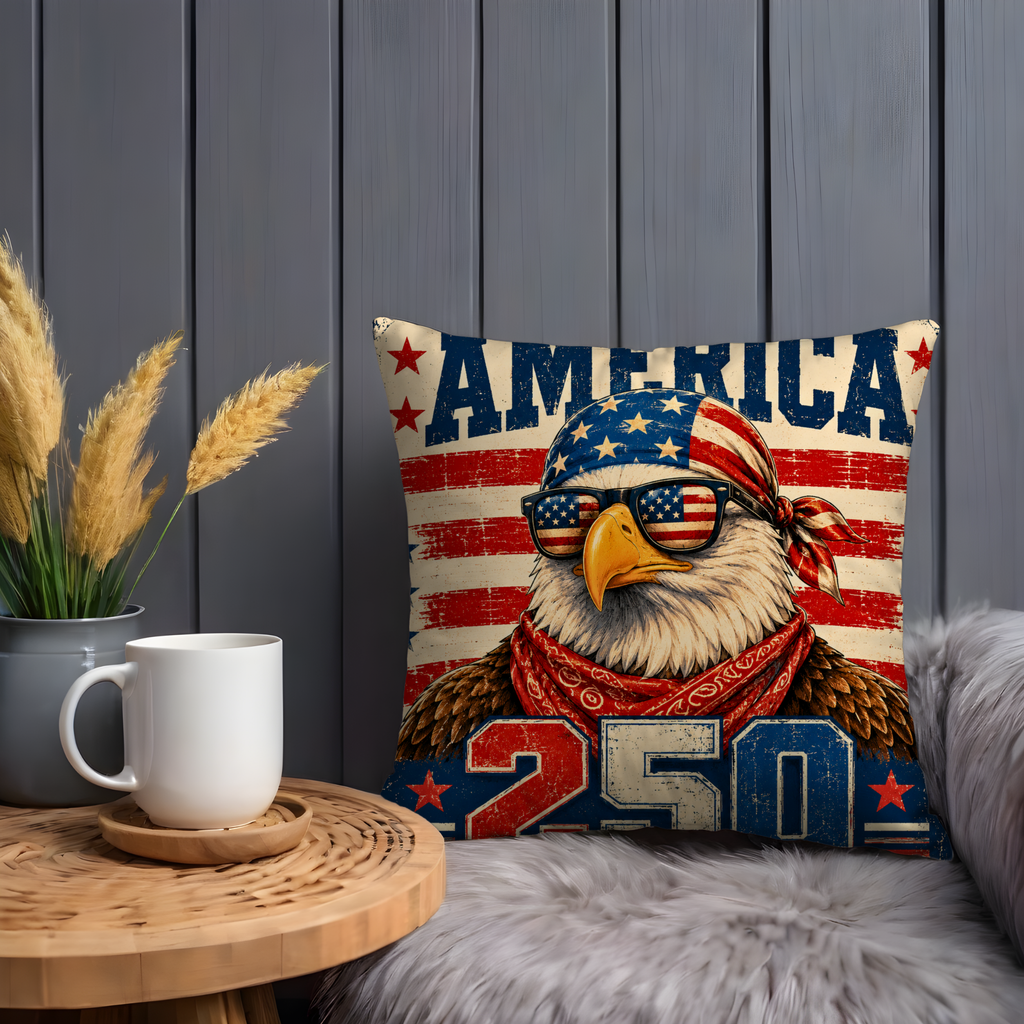 Patriotic Eagle Pillow Cover | American Flag Art | Rustic Decor
