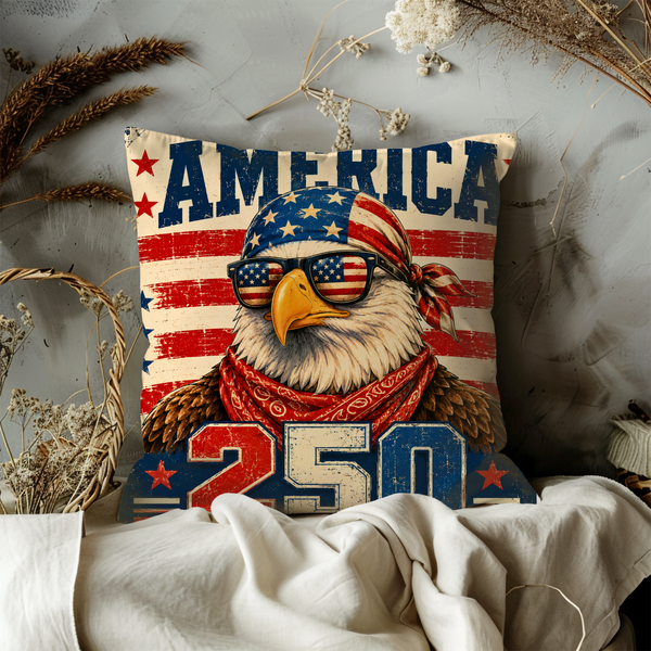 Patriotic Eagle Pillow Cover – American Flag Art | Rustic Decor
