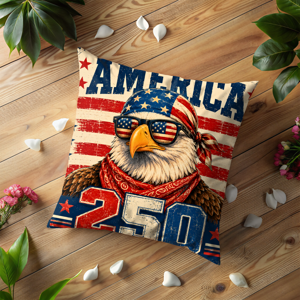 Patriotic Eagle Pillow Cover | American Flag Art | Rustic Decor