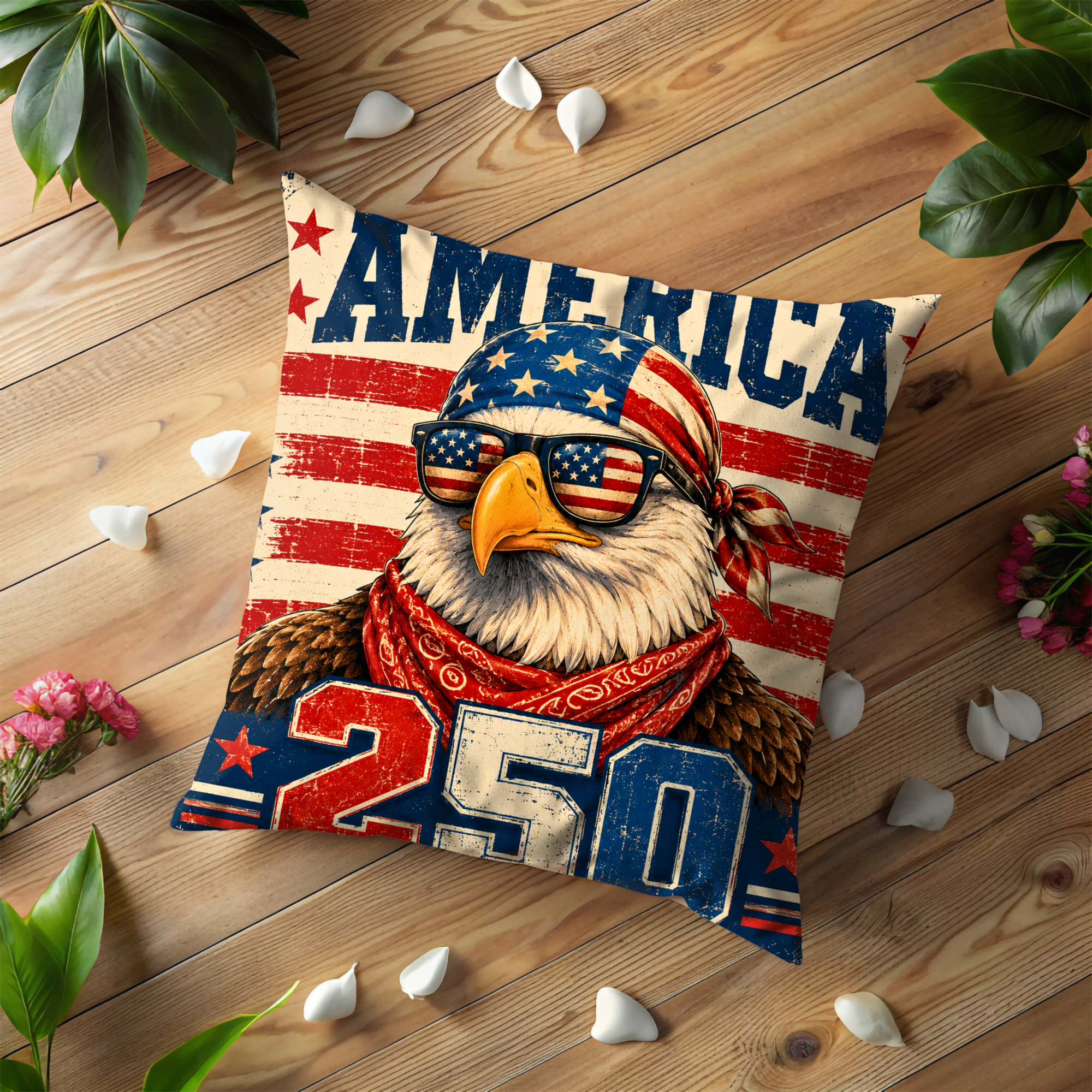 Patriotic Eagle Pillow Cover | American Flag Art | Rustic Decor