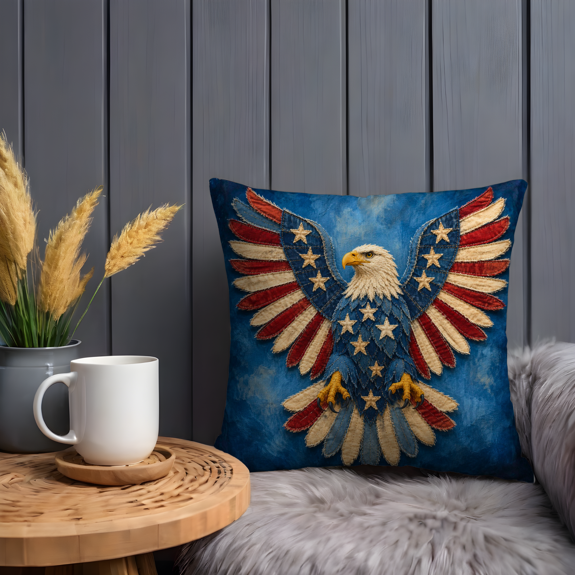Patriotic Eagle Pillow Cover | American Flag Art | Bold Nature Decor