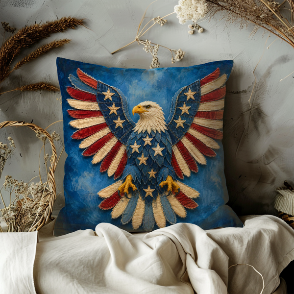 Patriotic Eagle Pillow Cover – American Flag Art | Bold Nature Decor