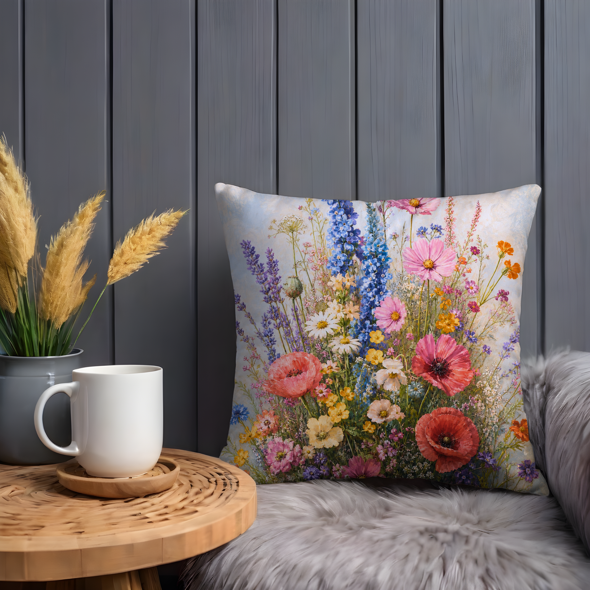 Wildflower Meadow Pillow Cover | Colorful Floral Art | Cottagecore Decor
