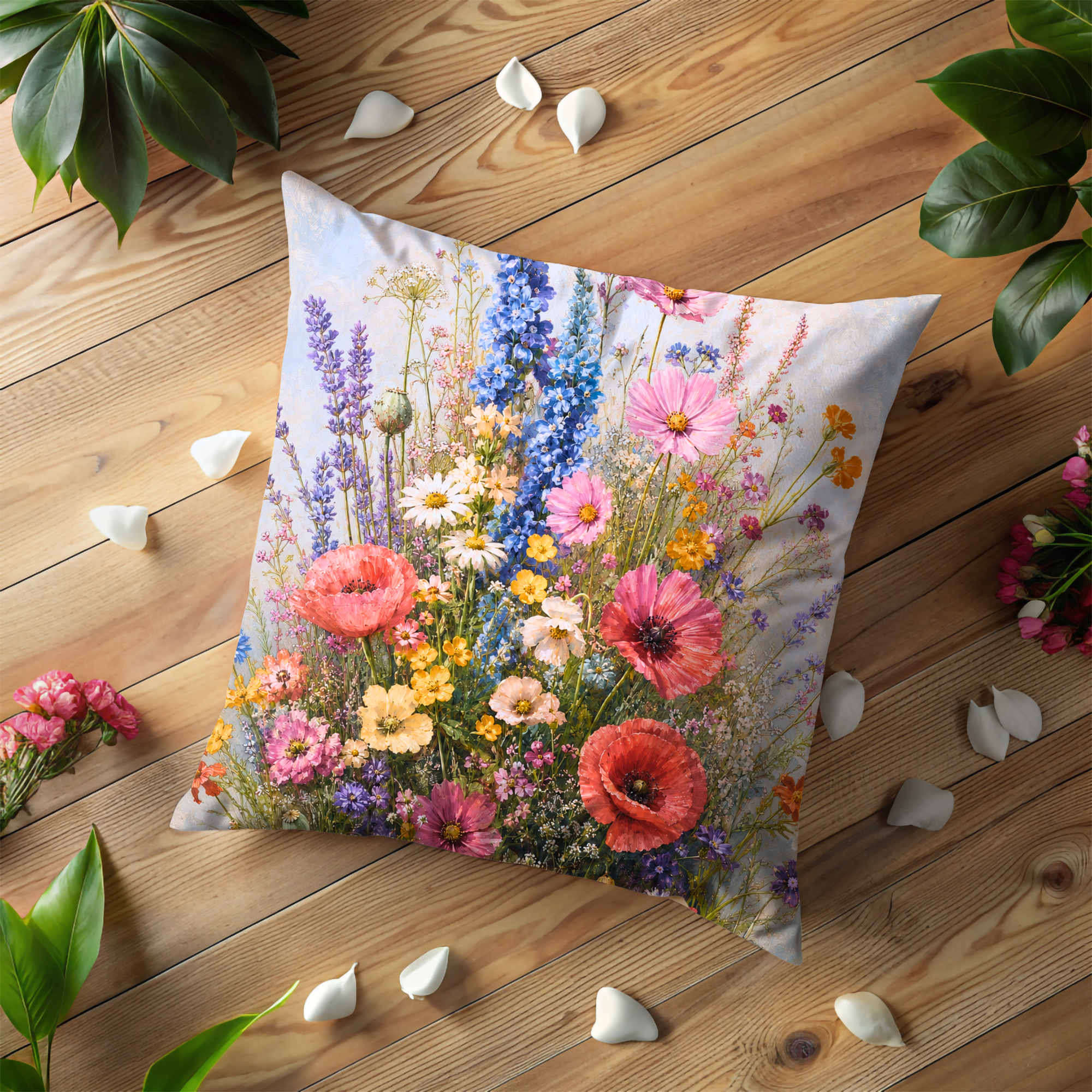 Wildflower Meadow Pillow Cover | Colorful Floral Art | Cottagecore Decor